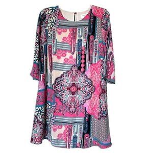 Everly Pink Floral Bohemian Tunic Dress women's size Medium